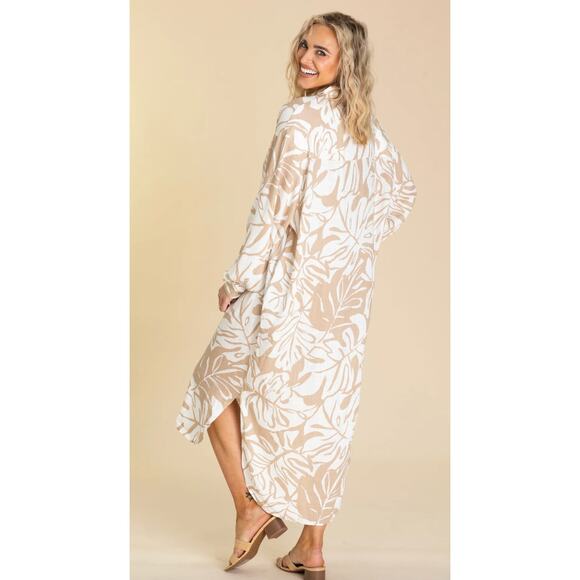 New without Tags Easel Khaki Printed Button Down Shirt Dress SZ S - Picture 3 of 13